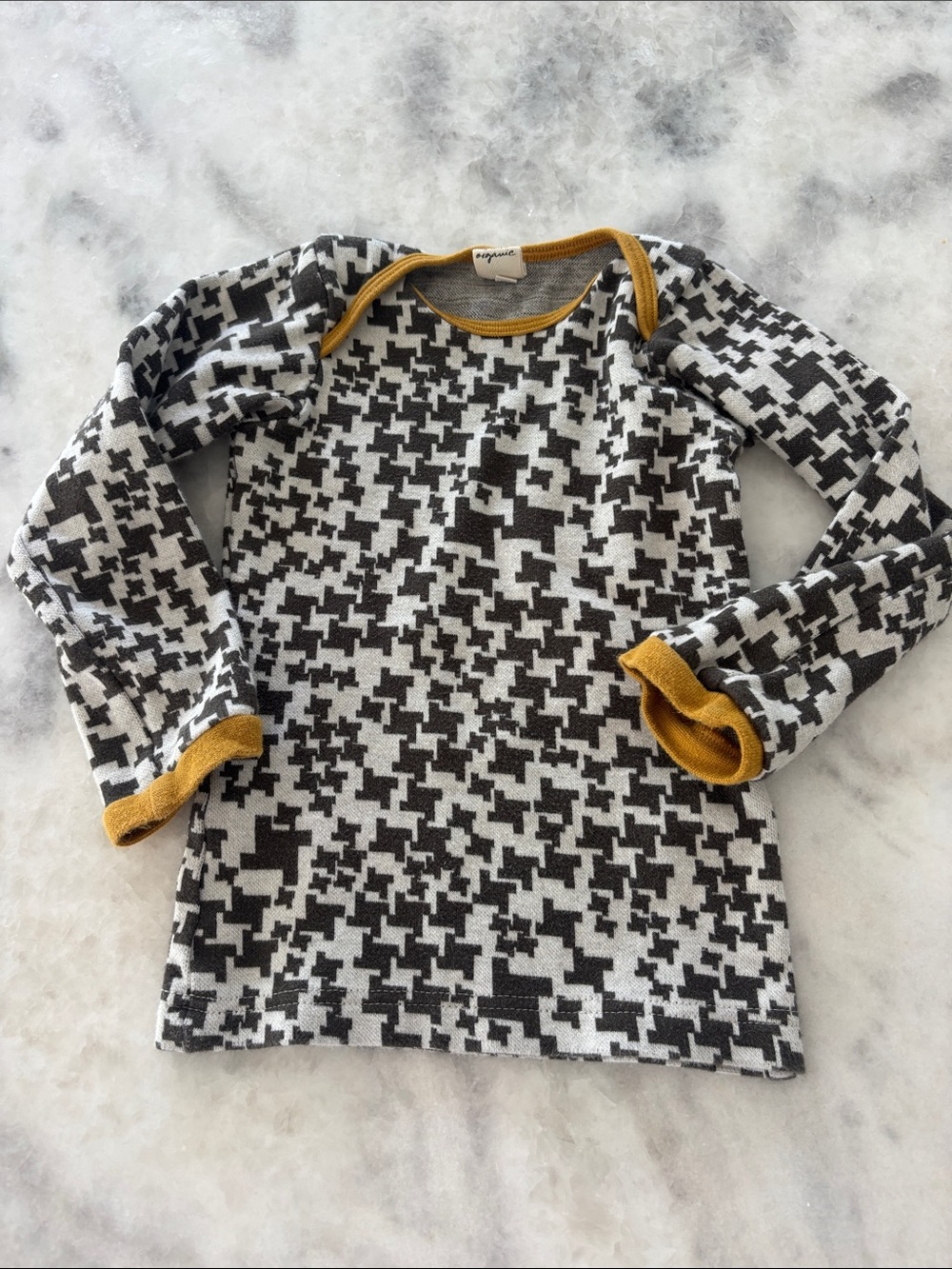 Kids Graphic Knit Top with Mustard Trim
